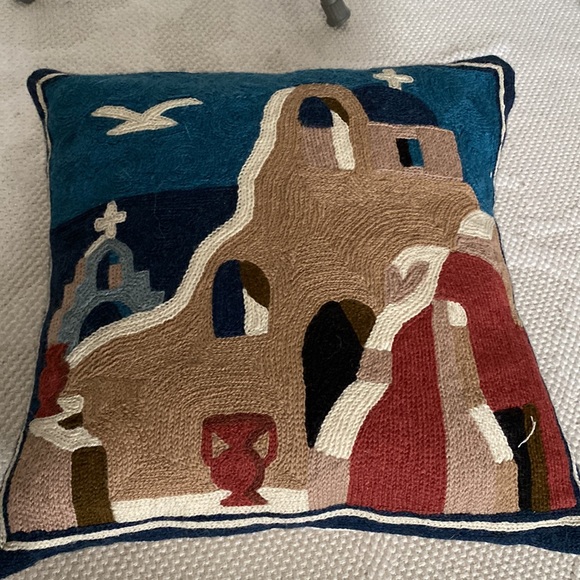 Vtg 90’s Handmade needle wool crafted Cushion Greek scenery art Size 15.5”x15.5” - Picture 13 of 13